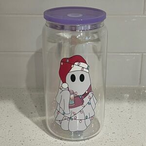 NEW! Holiday Boujee Ghost Santa 16oz Glass Tumbler